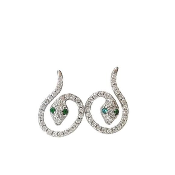 Genuine emerald gemstone CZ snake stud  earrings in Sterling Silver 🆕 - Picture 1 of 10